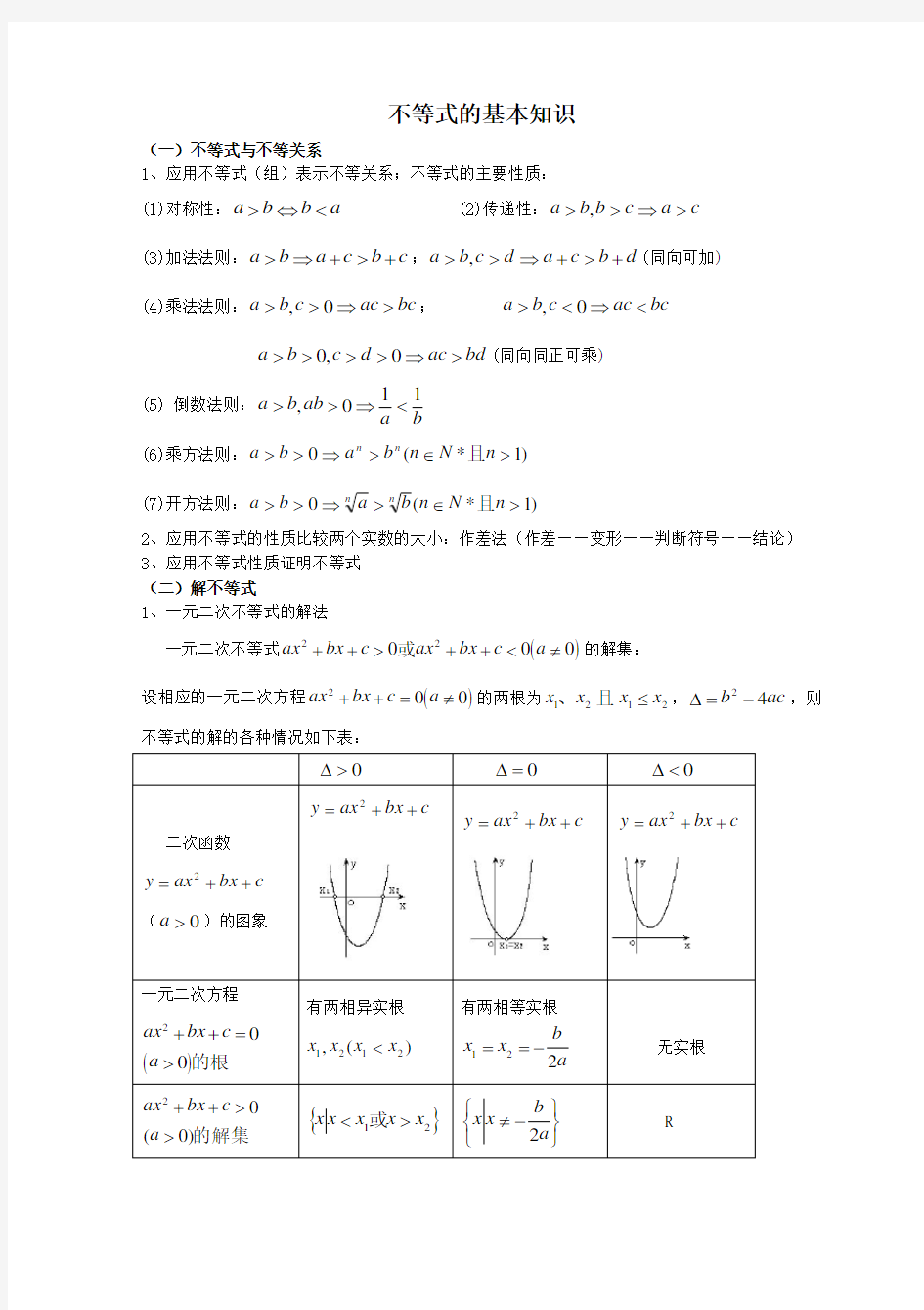 必修五不等式知识点资料讲解