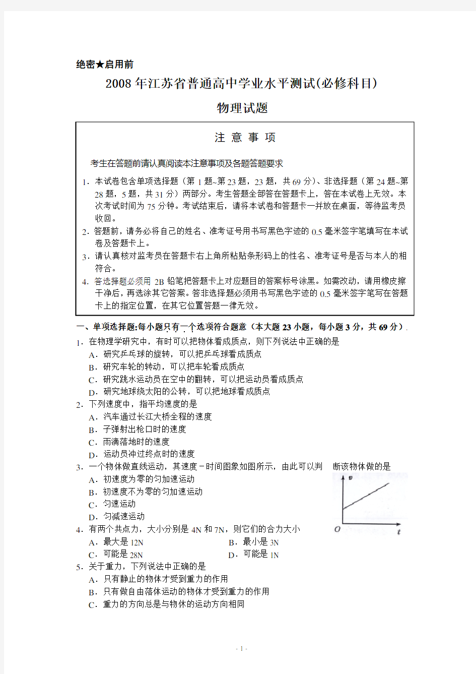 江苏省学业水平测试物理试卷.doc