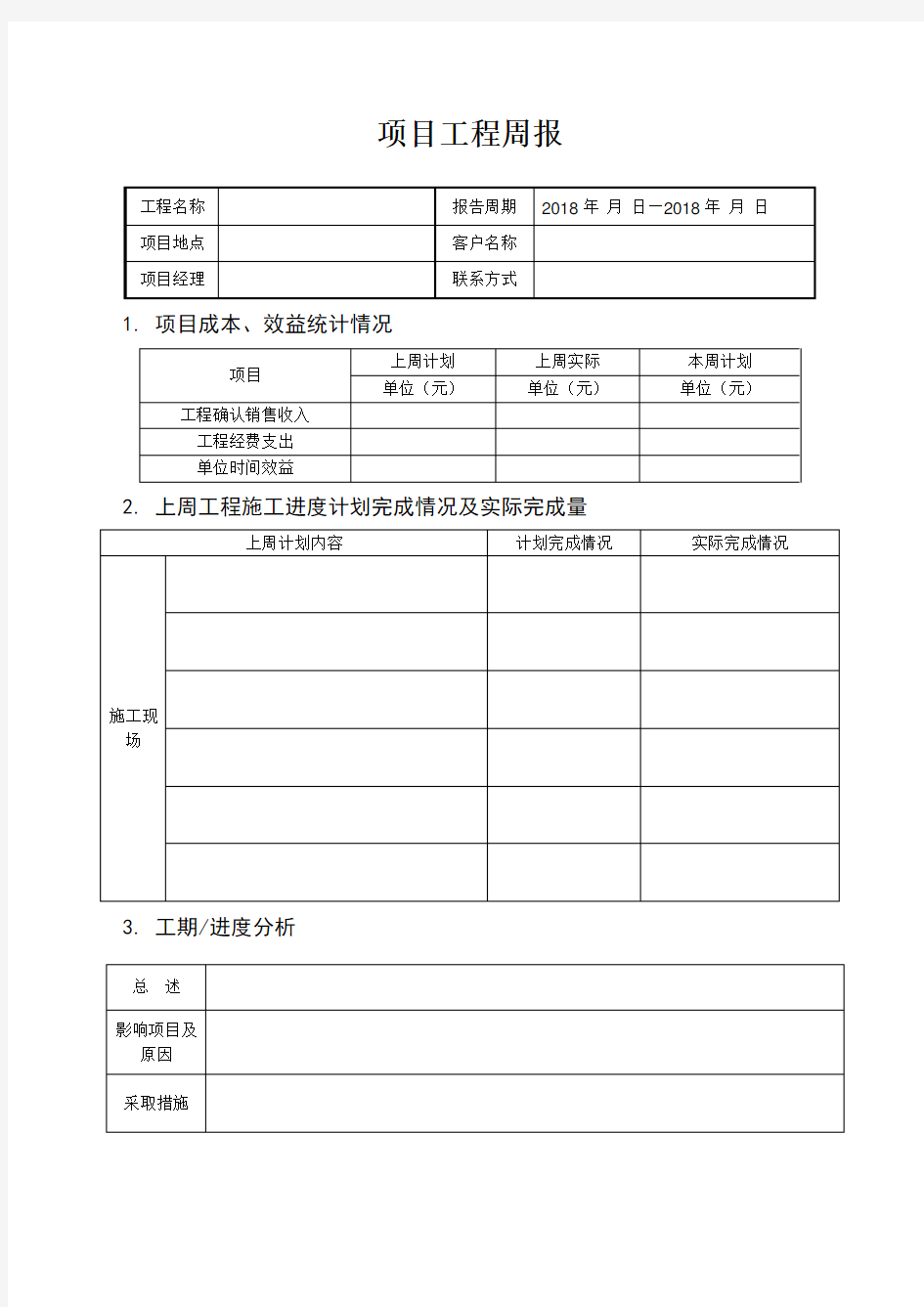 项目工程周报模板