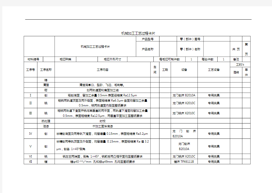 滑座体工艺设计编制和工装设计工序卡