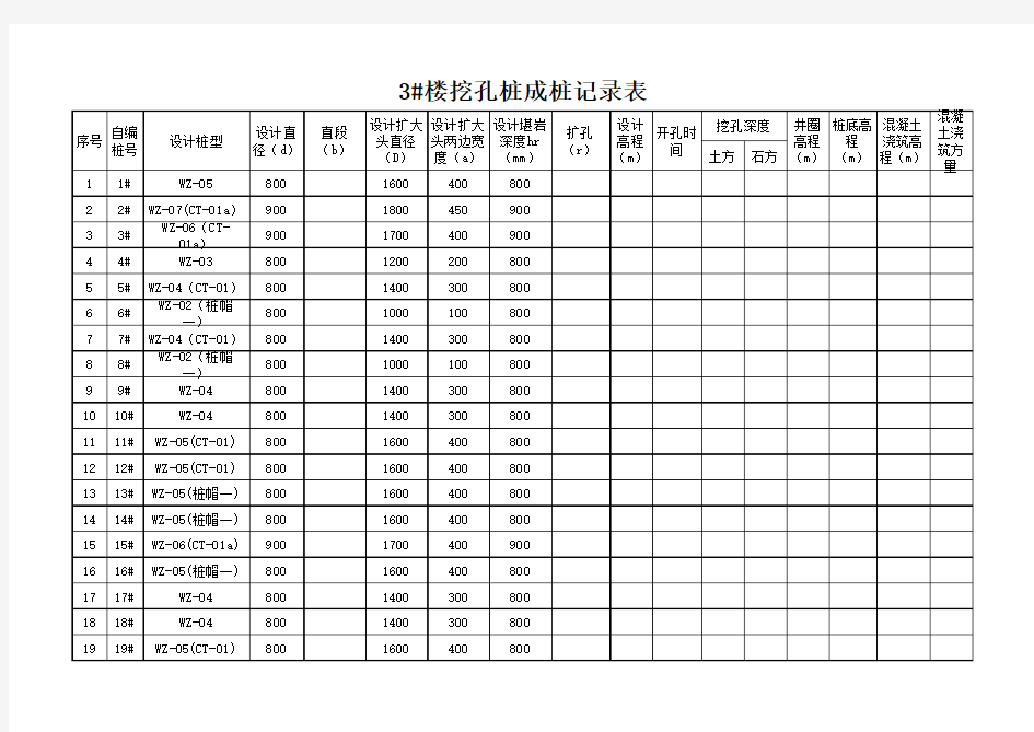 人工挖孔桩记录表