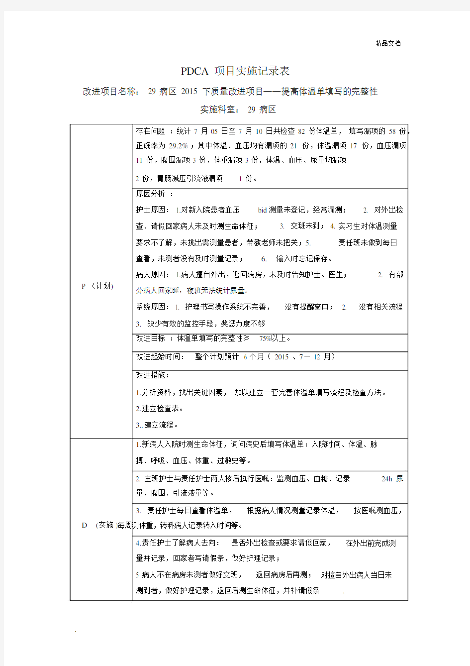 PDCA-提高体温单填写的完整性实施记录表.docx