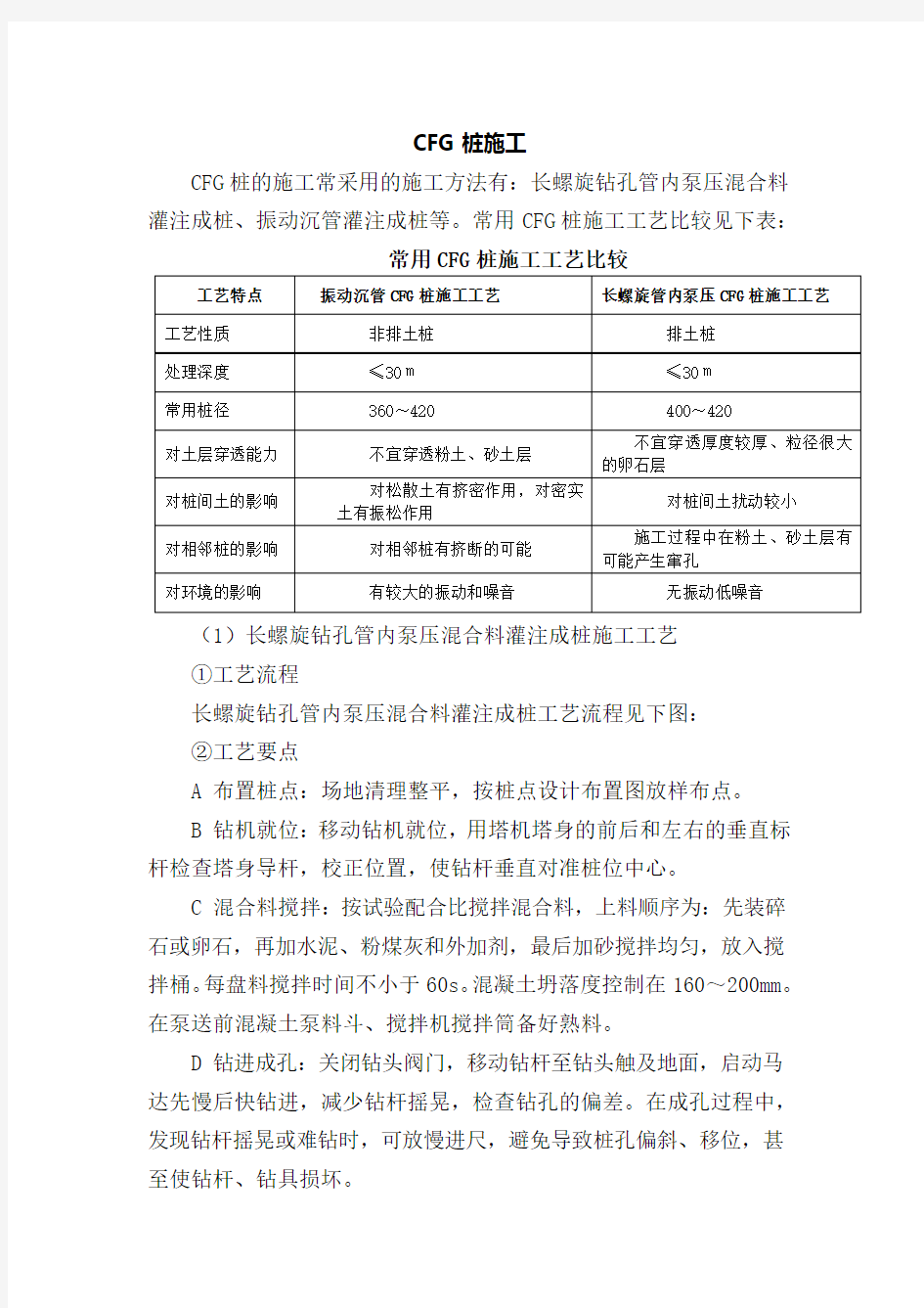 CFG桩复合地基施工工艺及方法Word