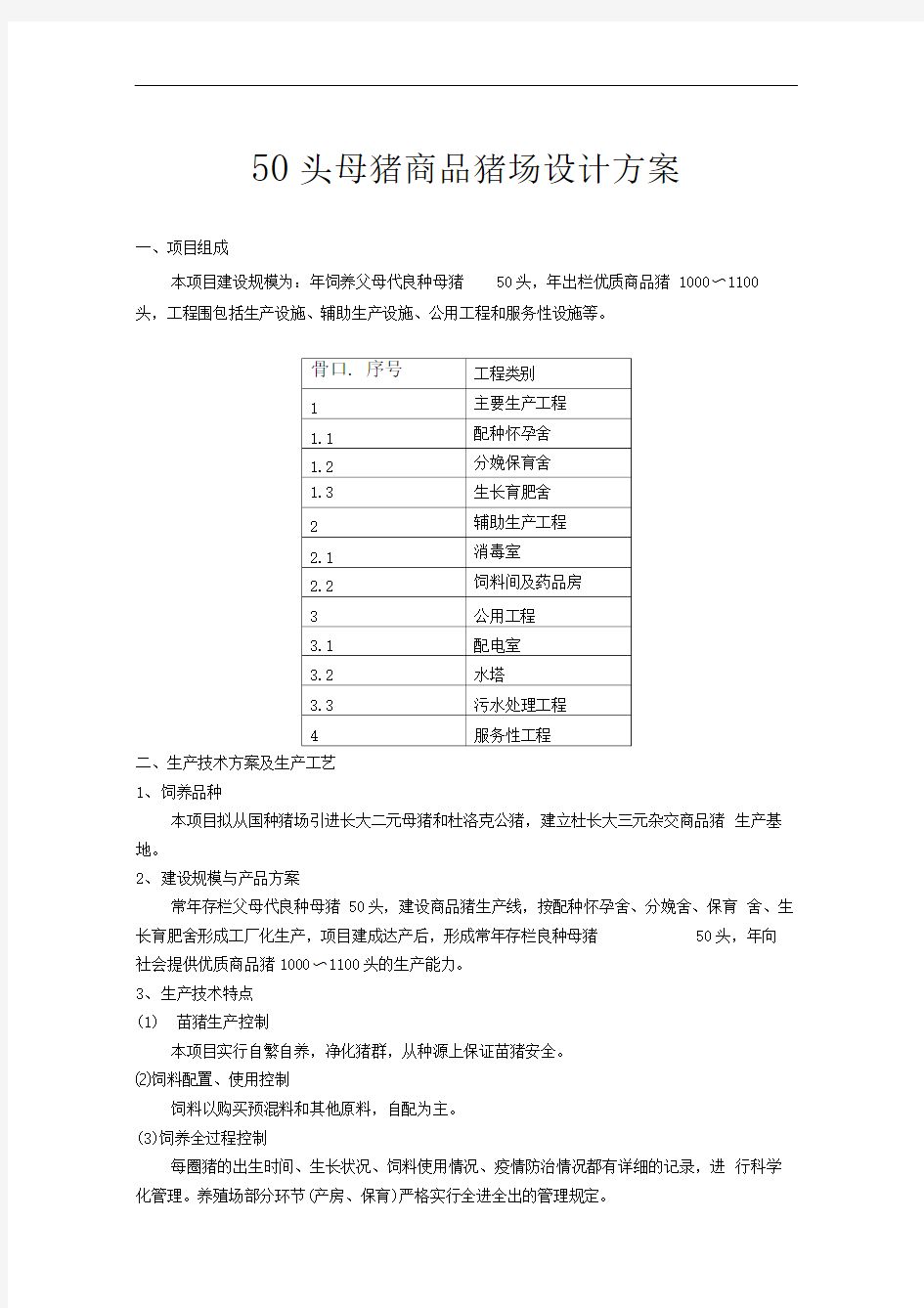 50头母猪商品猪场设计方案