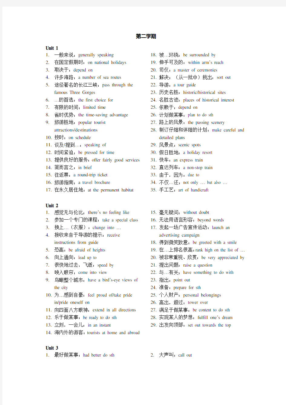 上海新世纪英语高一下词组整理