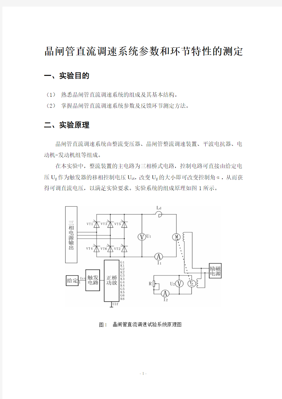 晶闸管直流调速系统参数和环节特性的测定