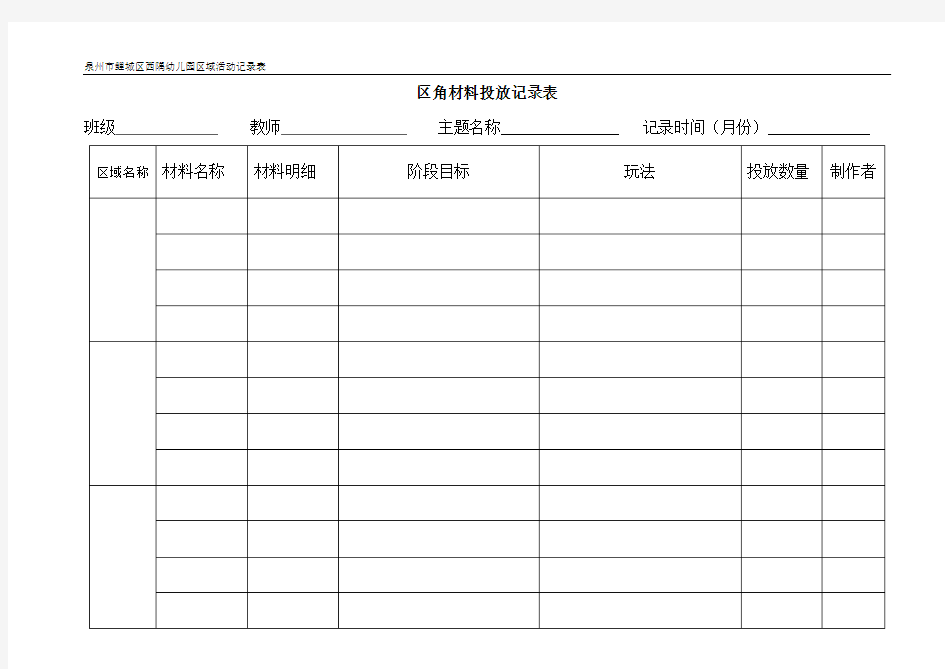 区角材料投放记录表