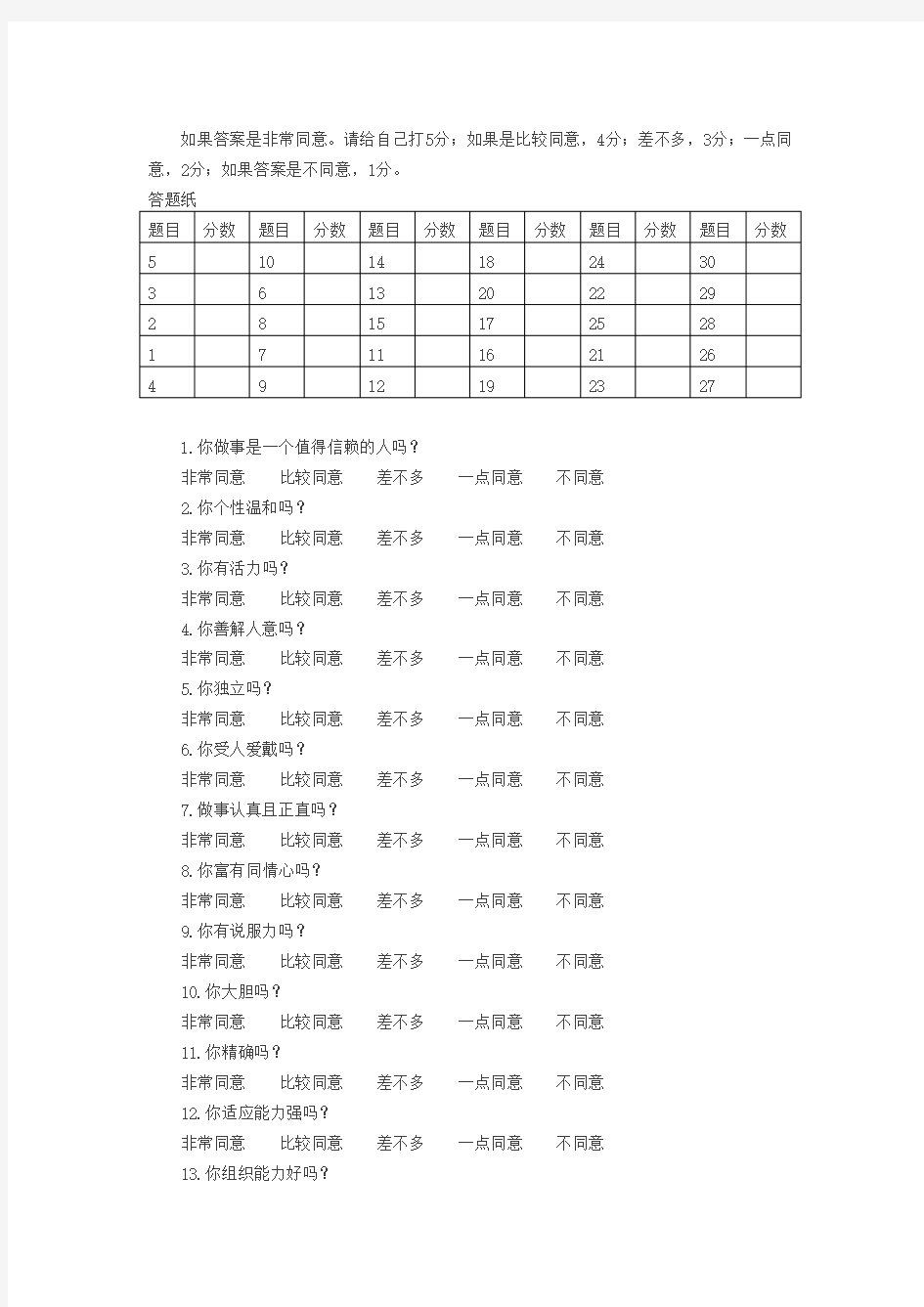 以五种动物类型测试性格