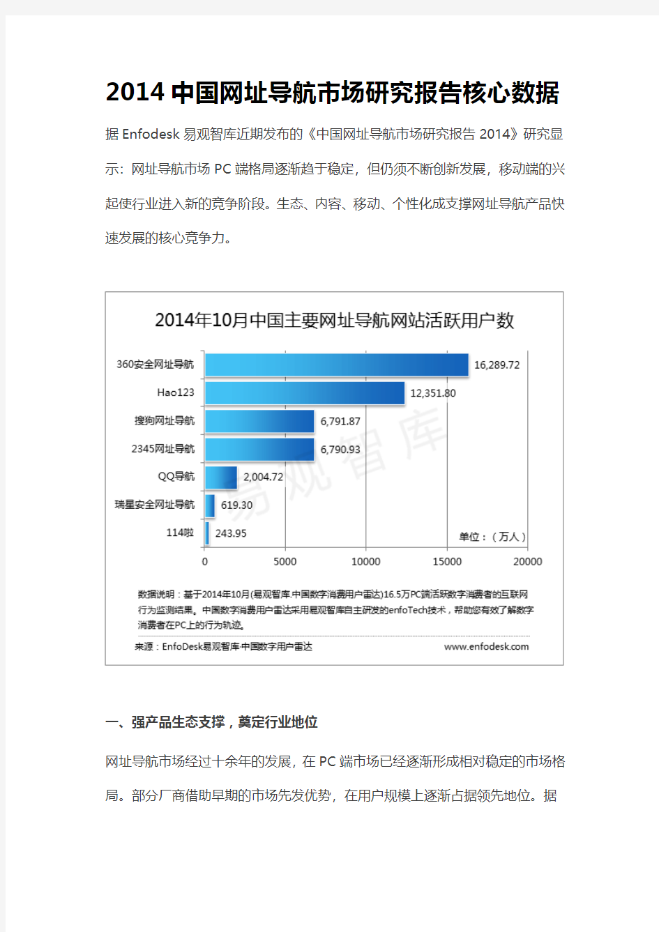 2014中国网址导航市场研究报告核心数据