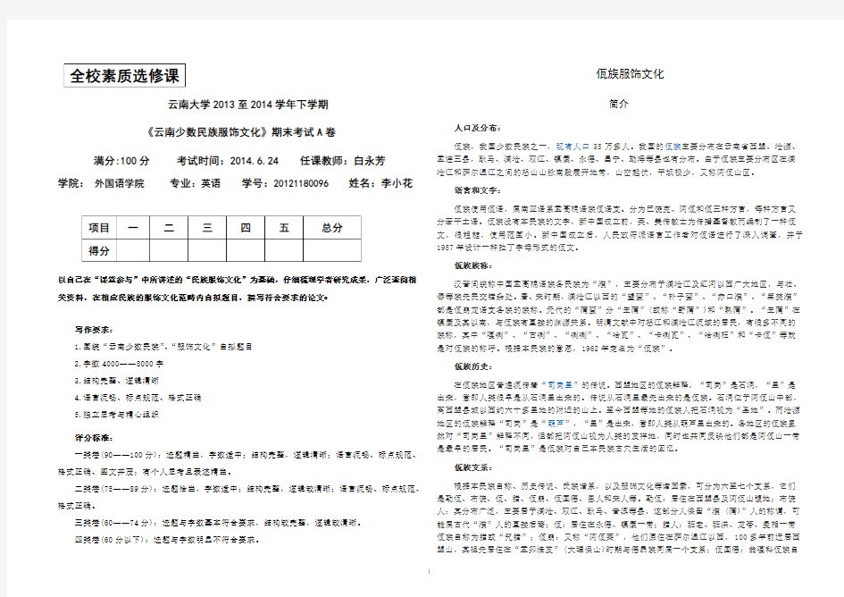 云南少数民族服饰文化A