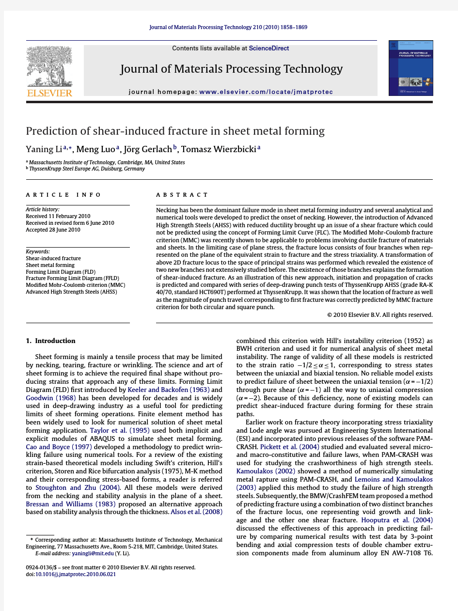 Prediction of shear-induced fracture in sheet metal forming