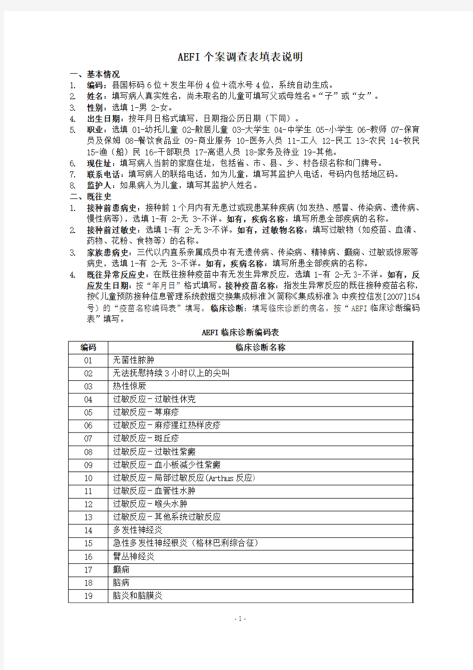 AEFI(疑似预防接种反应)个案调查表填表说明