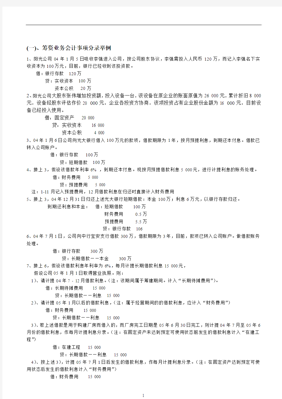 2013年最新小企业会计分录举例