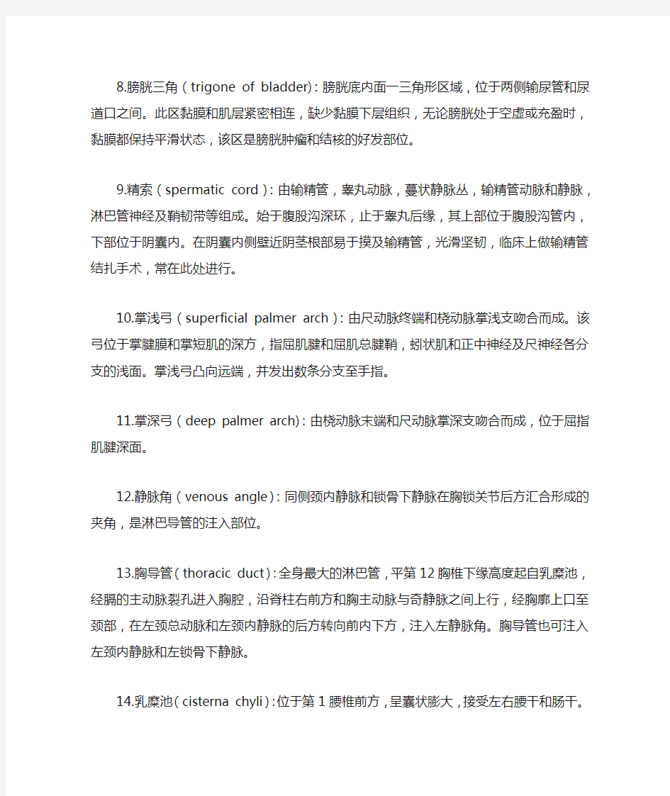 人体解剖学期末总复习提纲——名词解释