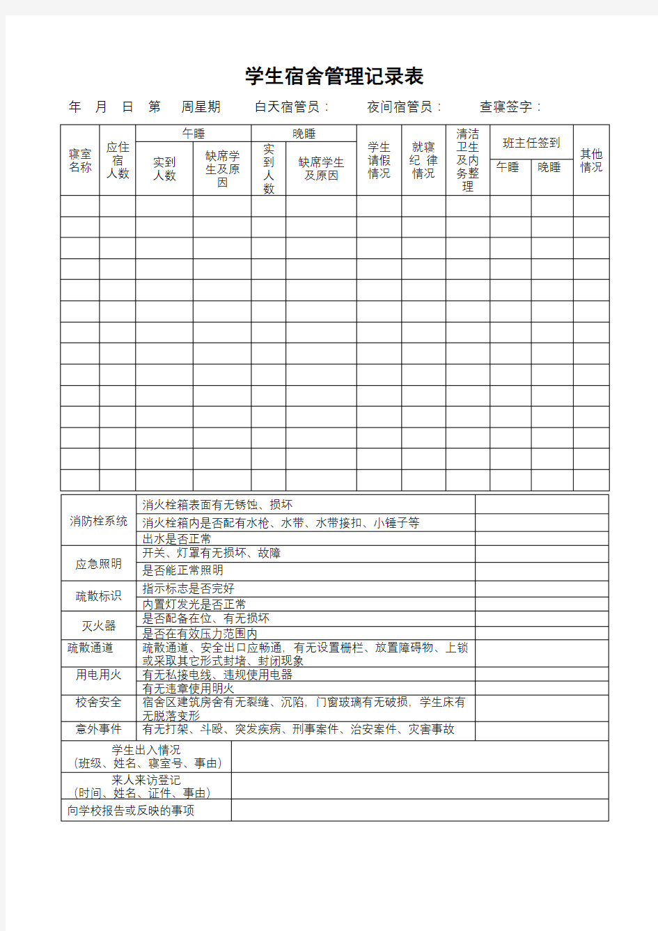学生宿舍管理记录表(详细版)