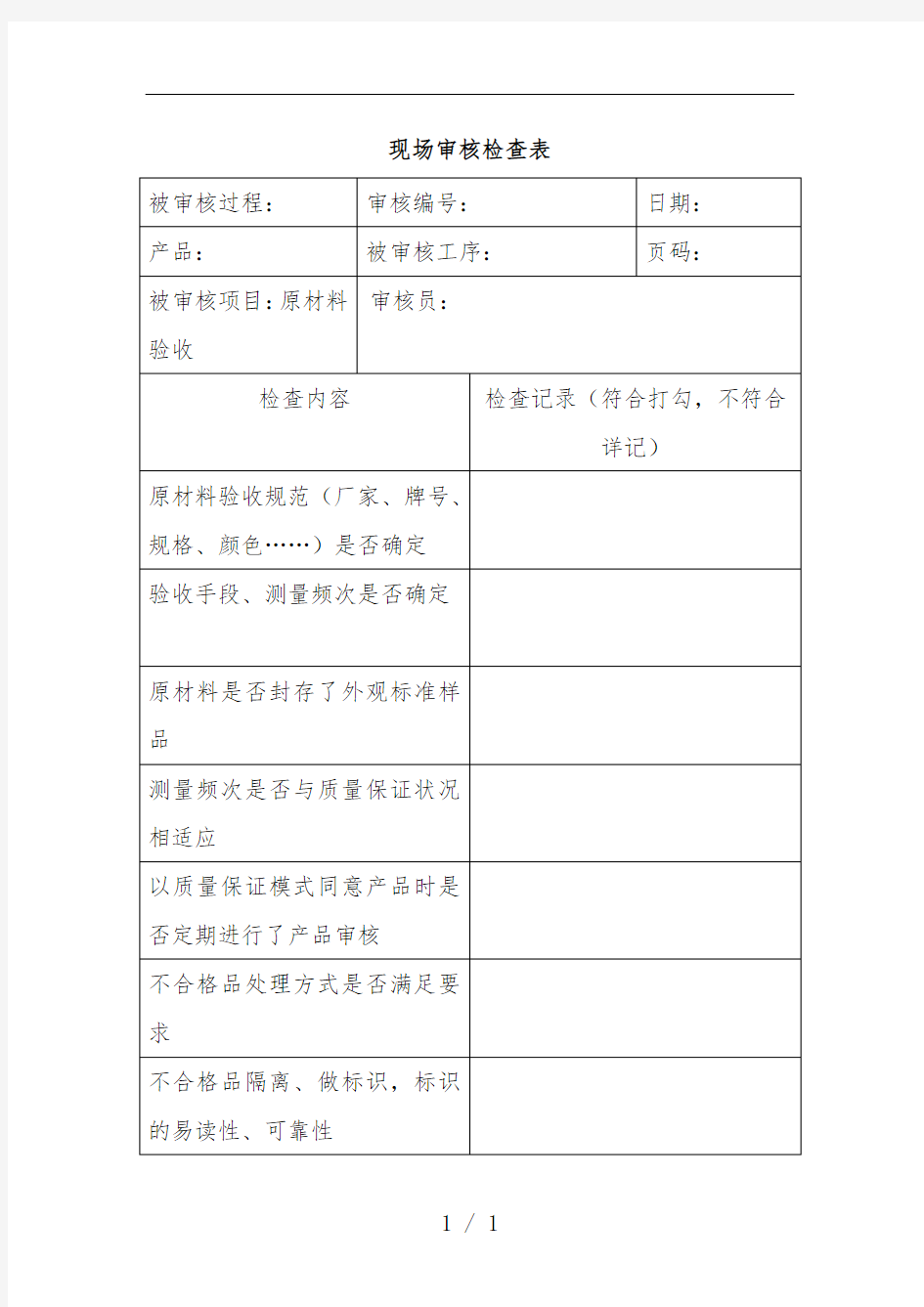 现场审核检查表