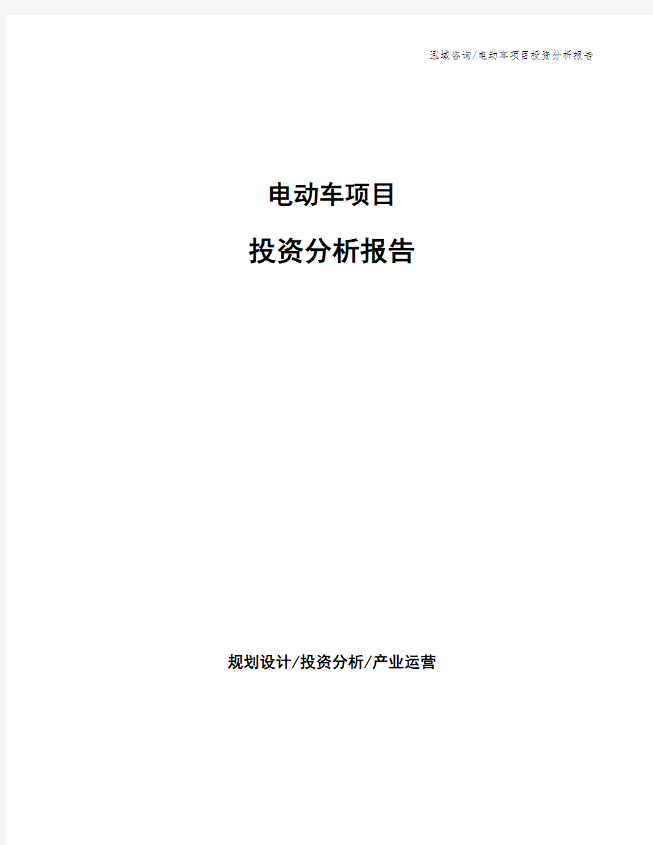 电动车项目投资分析报告