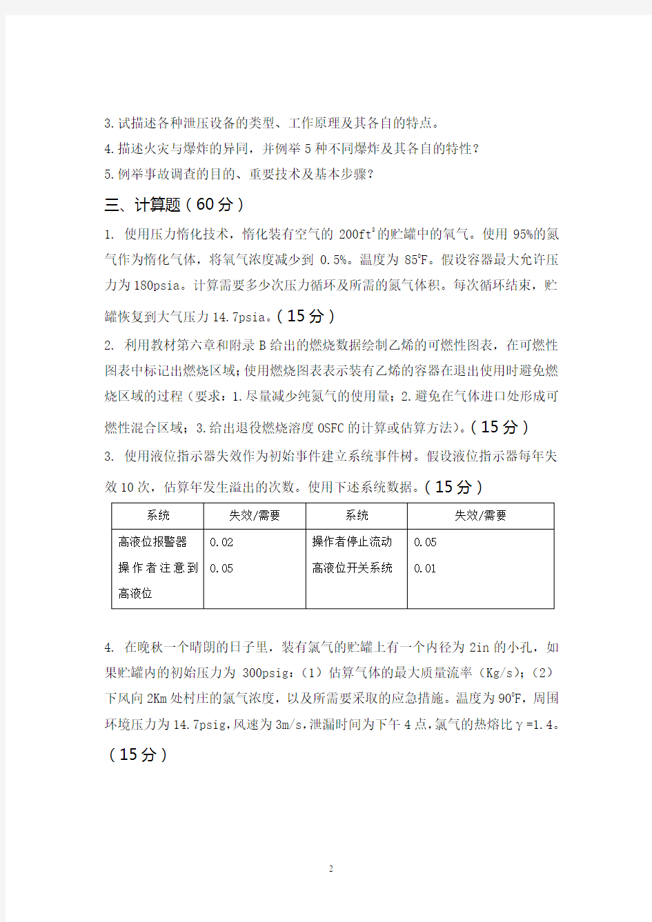 北京化工大学-化工安全工程期末试题