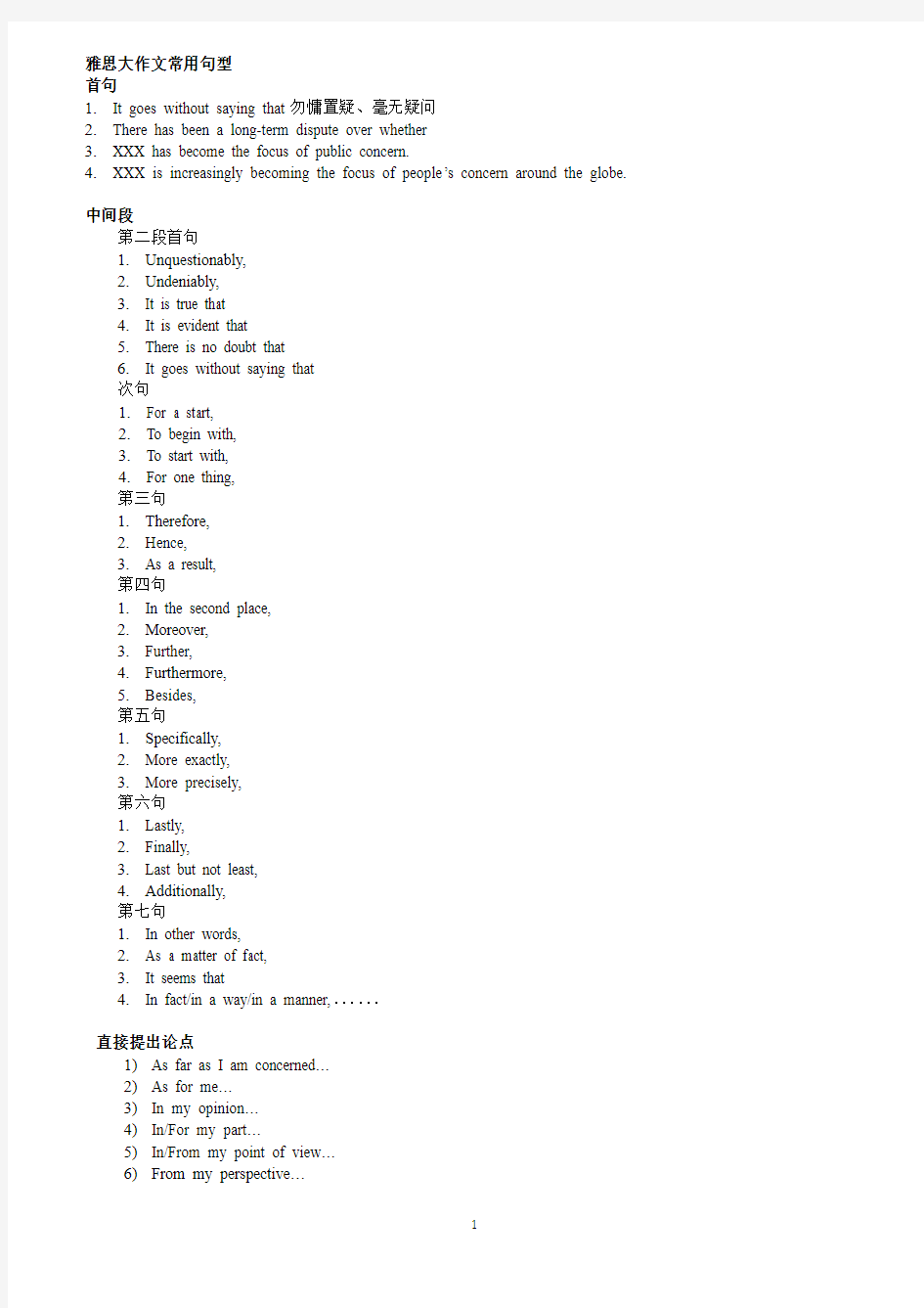 雅思大作文常用句型及词汇精华