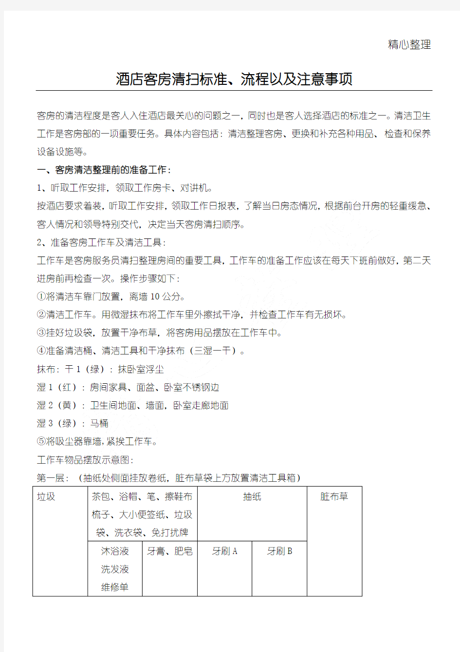 酒店客房清扫准则、规程以及注意事项