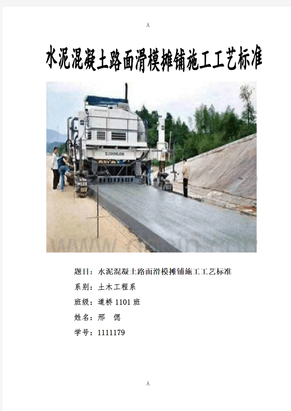 水泥混凝土路面滑模摊铺施工工艺标准(1)