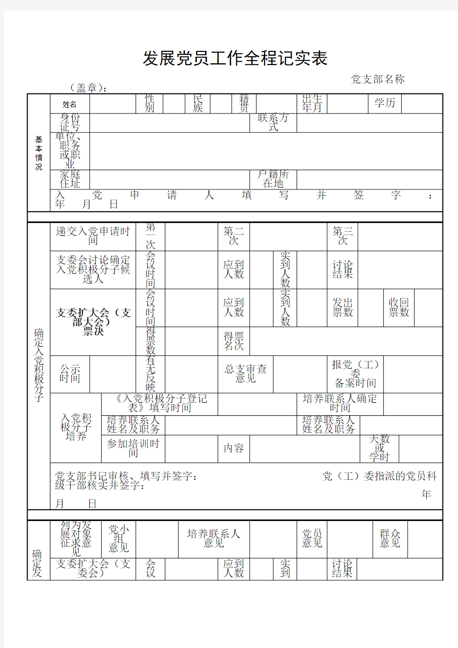 发展党员工作全程记实表