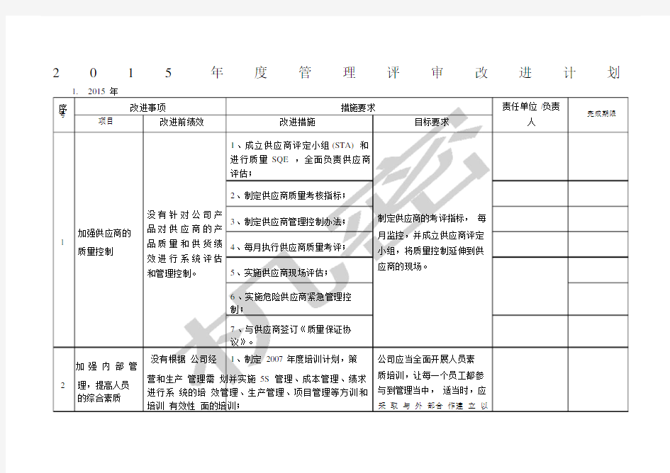 管理评审改进计划模板.doc