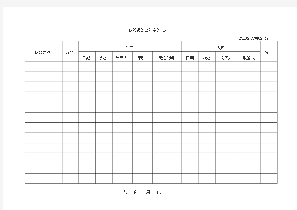 仪器设备出入库登记表