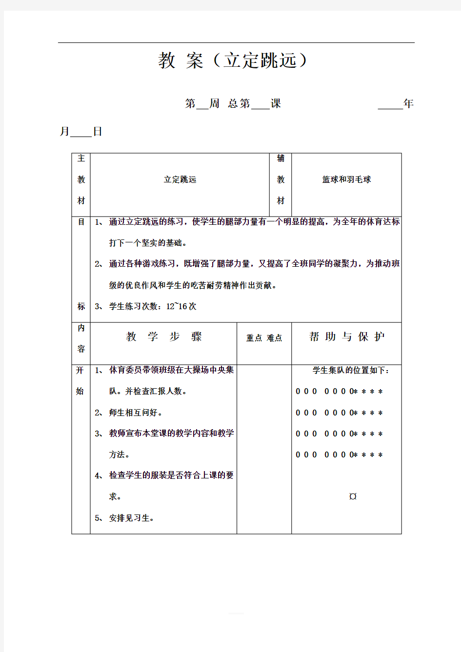 初中体育教案(立定跳远)