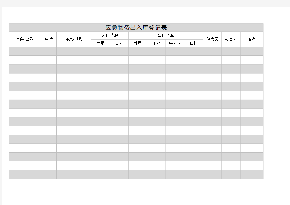 应急物资出入库登记表Excel模板