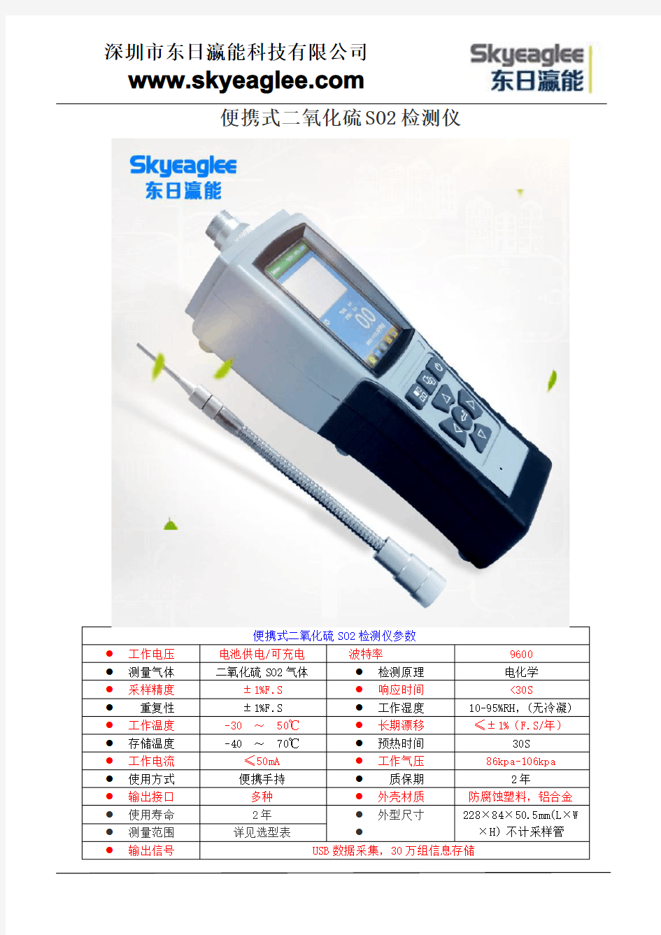 便携式二氧化硫SO2检测仪