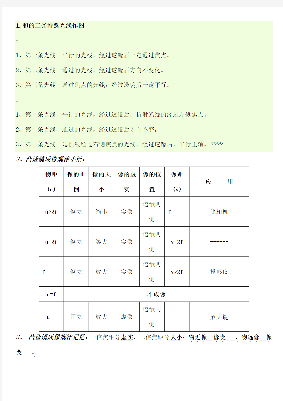 凸透镜和凹透镜的三条特殊光线作图