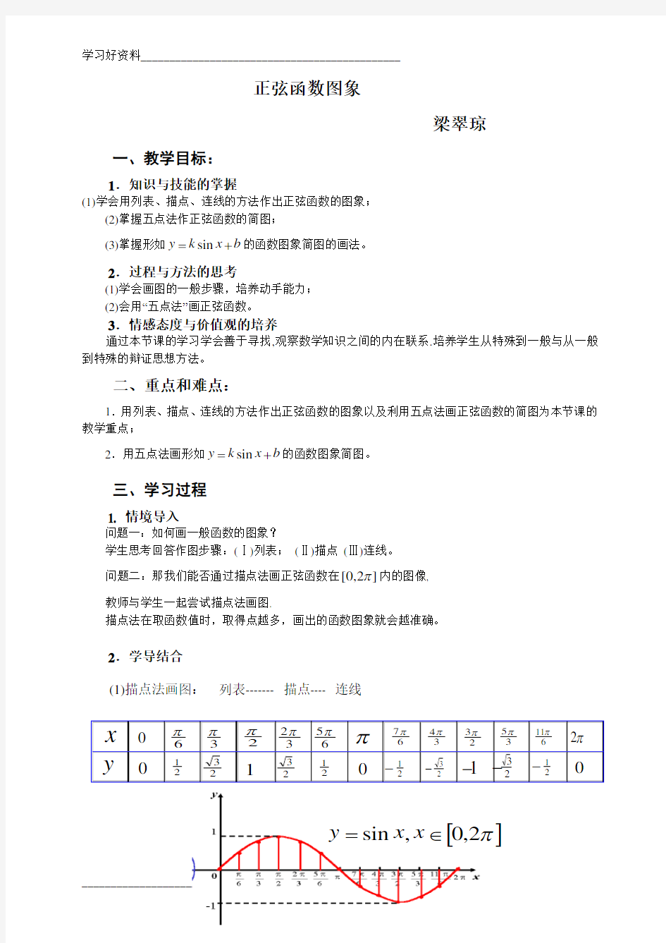 五点法作图正弦函数