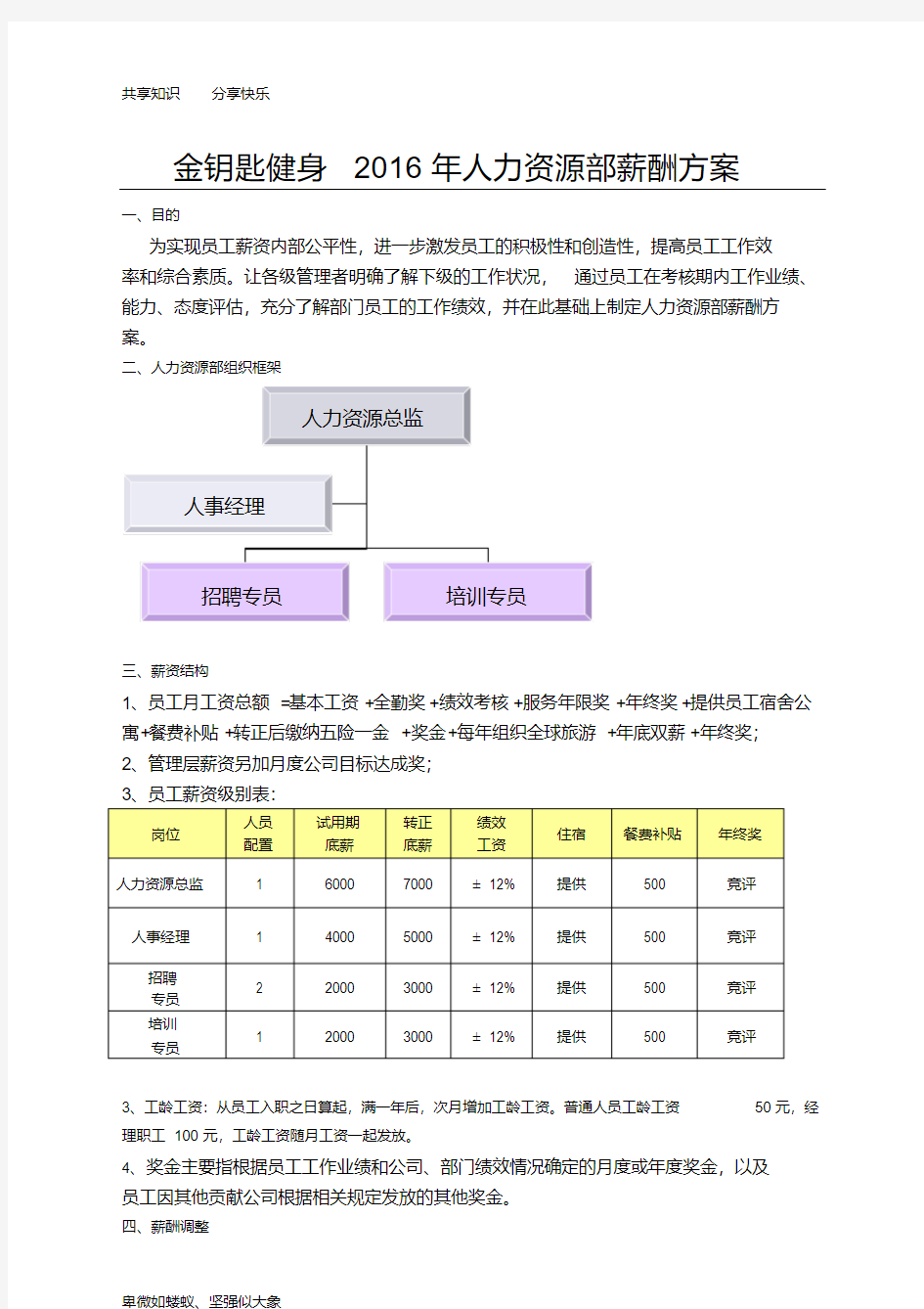 人力资源部薪酬方案