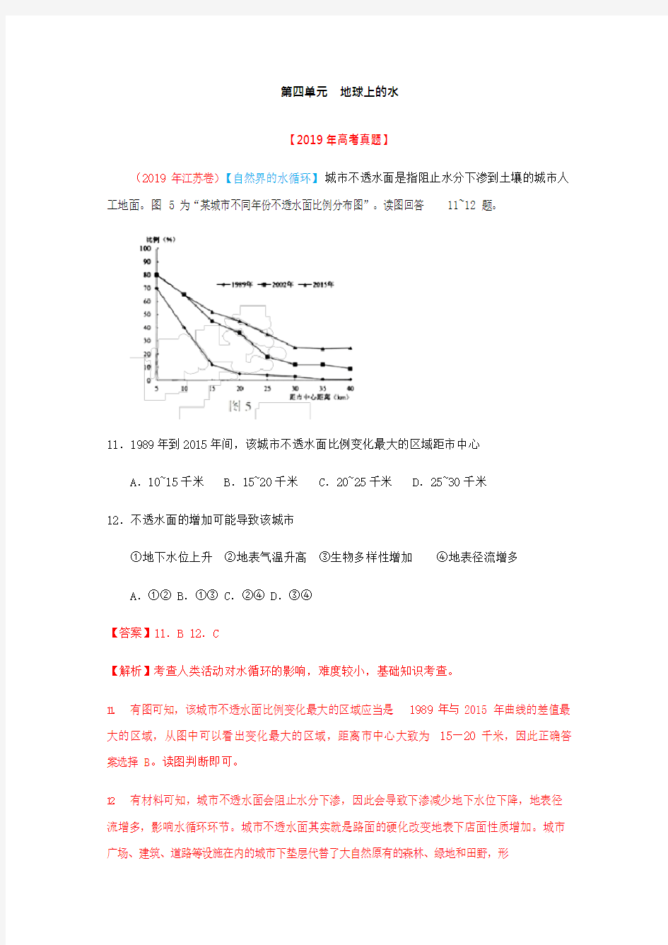 2020高考地理真题分类汇编第四单元  地球上的水