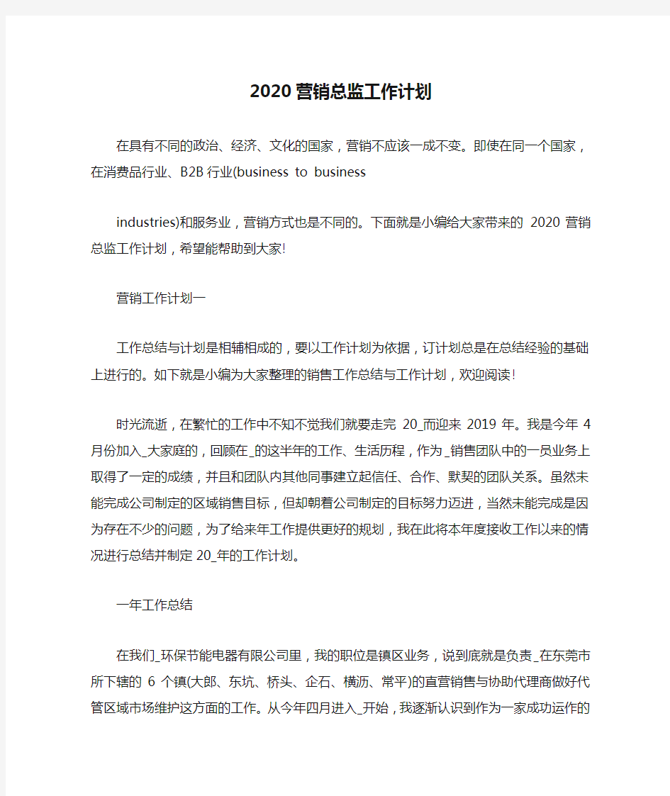 2020营销总监工作计划