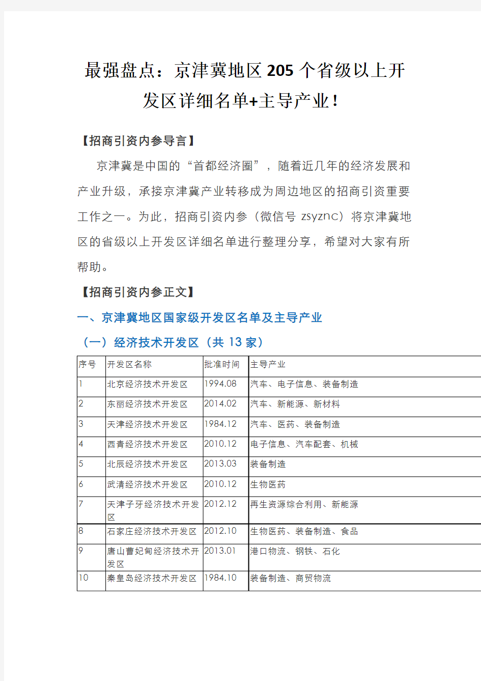 26.最强盘点：京津冀地区205个省级以上开发区详细名单+主导产业!