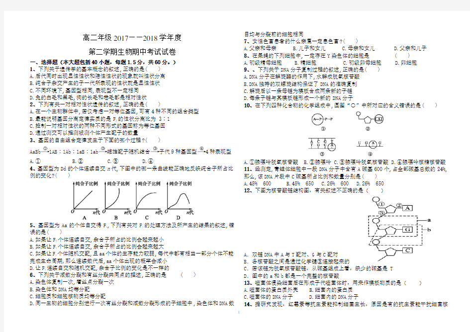 高中生物必修二考试试题(含答案)