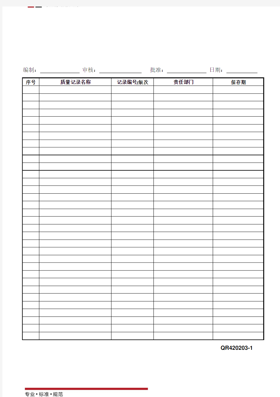 [制造业ISO9000]质量记录一览表(标准范本)