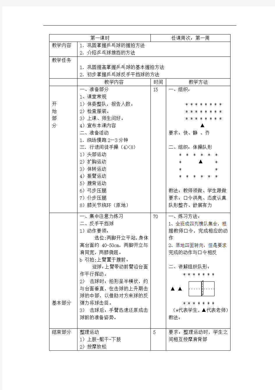 小学乒乓球教案