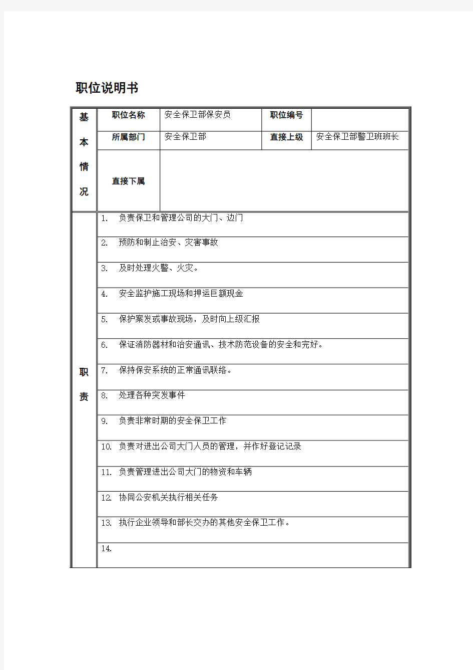 安全保卫部保安员岗位职责