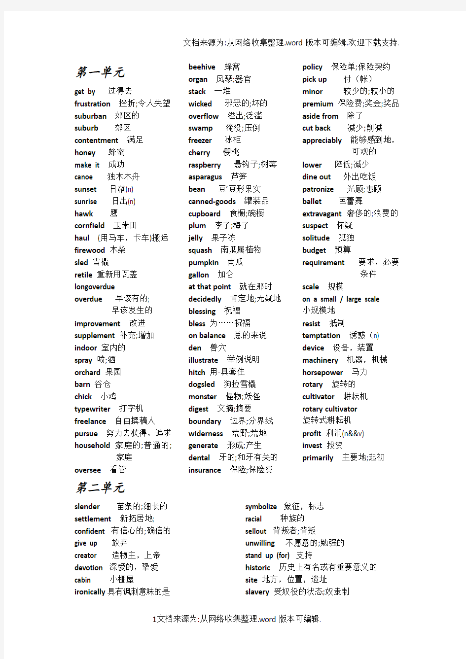 全新版大学英语综合教程3单词