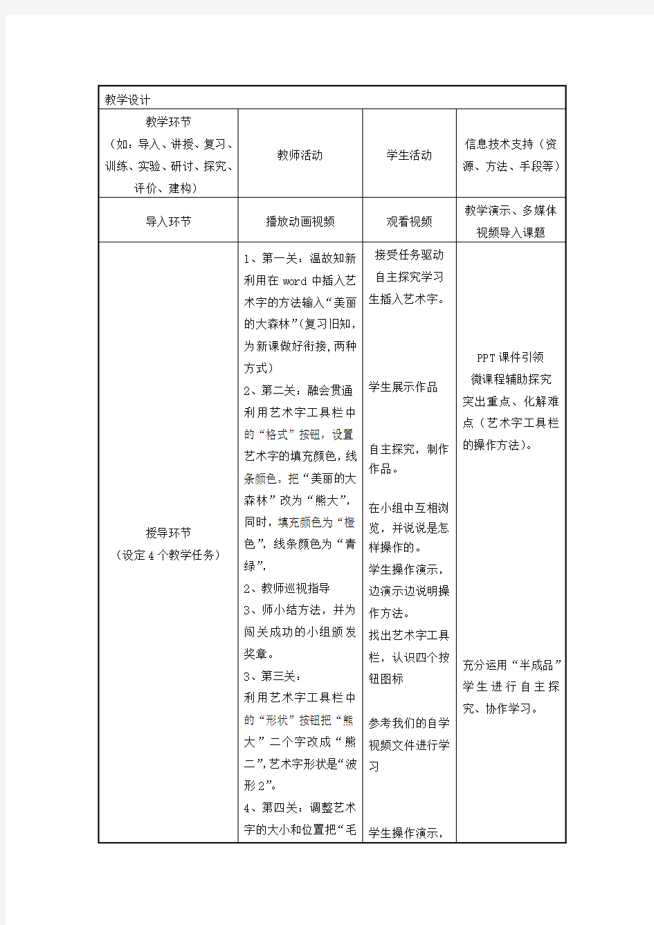 小学信息技术_神奇的艺术字教学设计学情分析教材分析课后反思