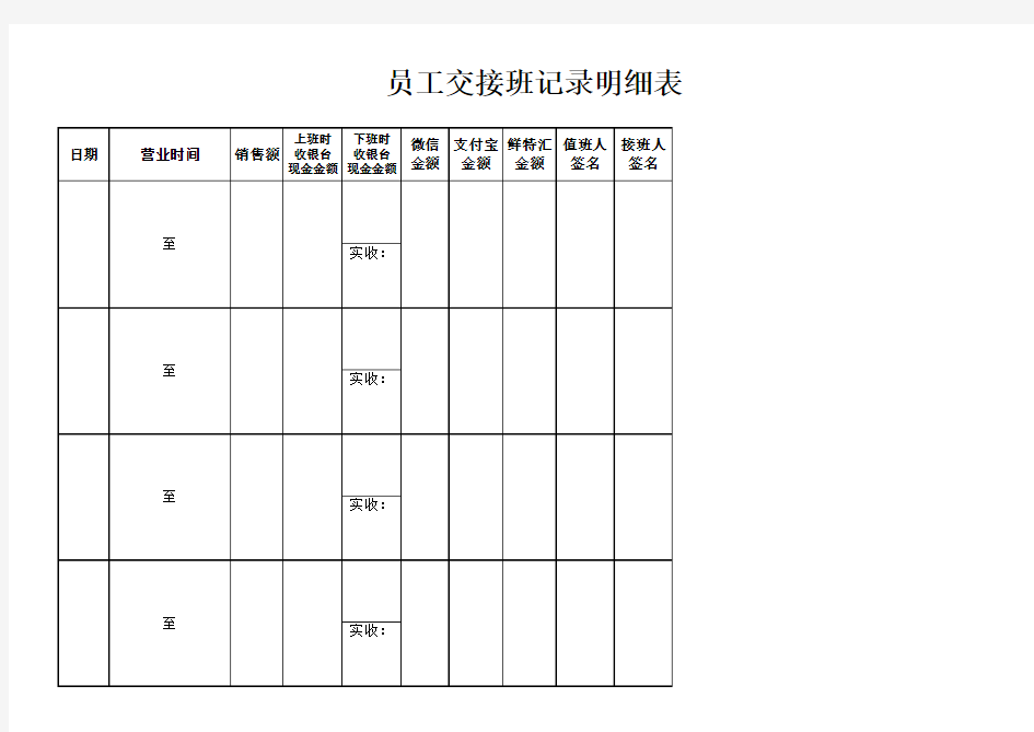 药店员工交接班记录明细表