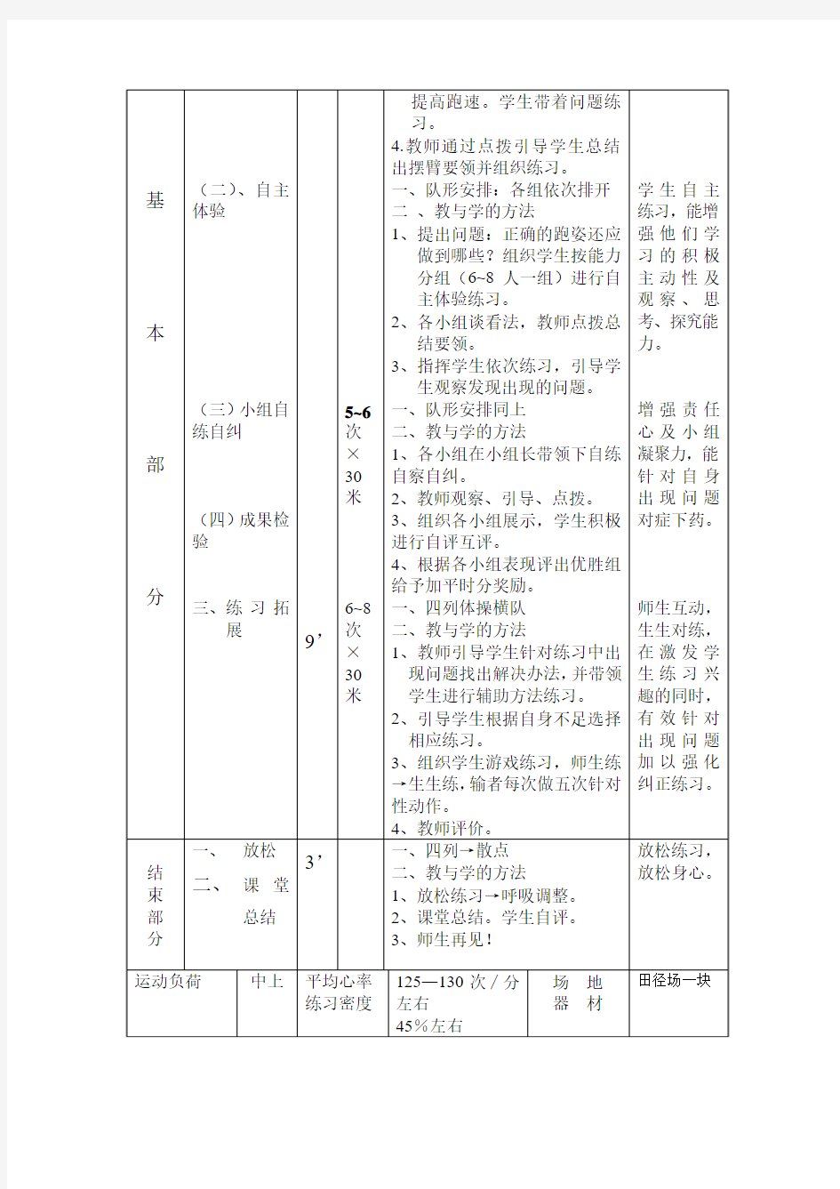 快速跑途中跑教案