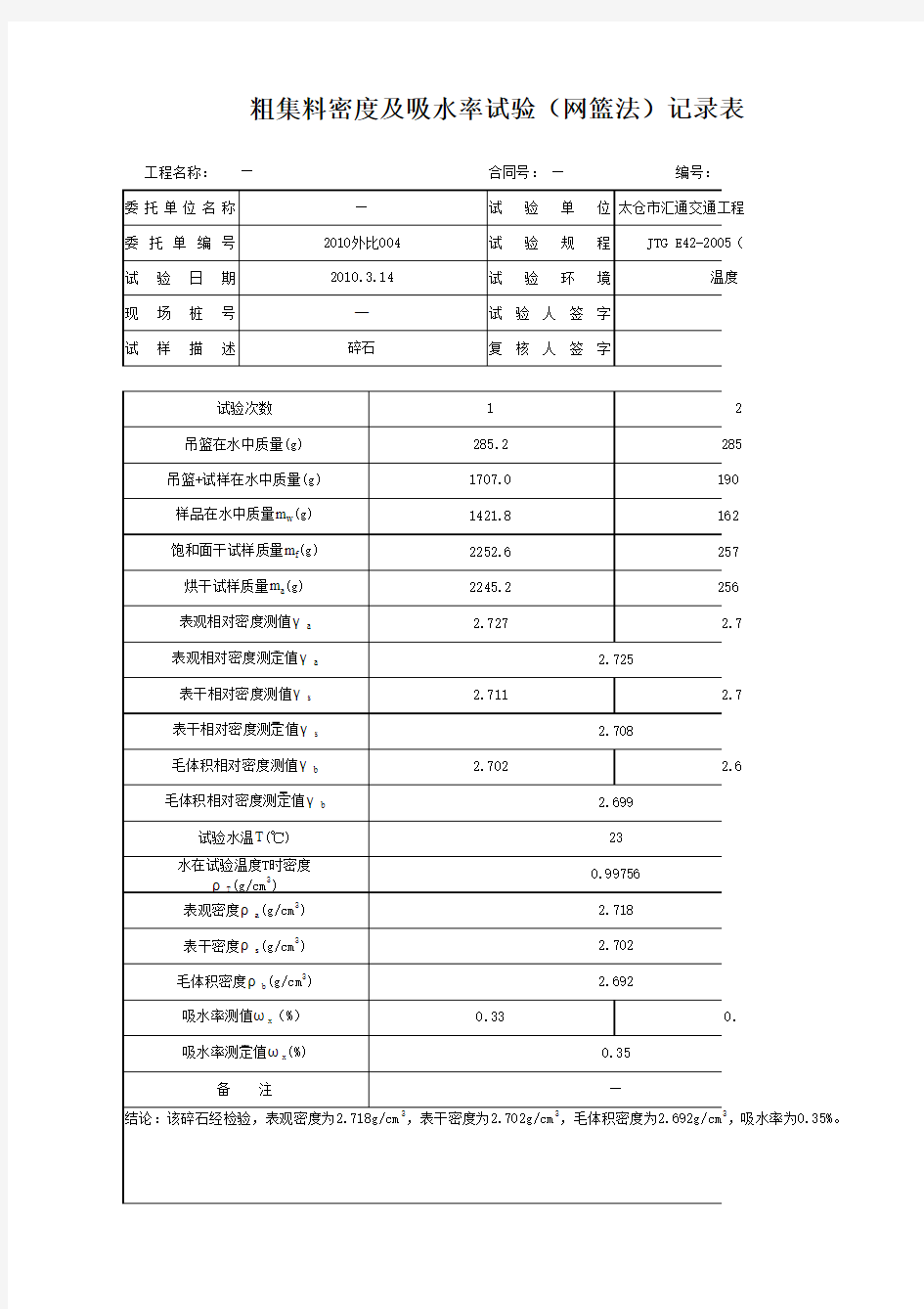 粗集料密度及吸水率试验(网篮法)