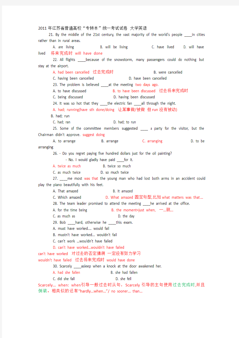 江苏省专升本2011年英语试题