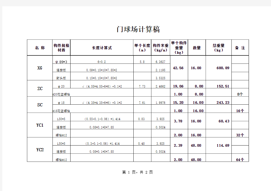 钢结构计算书(模板excel)