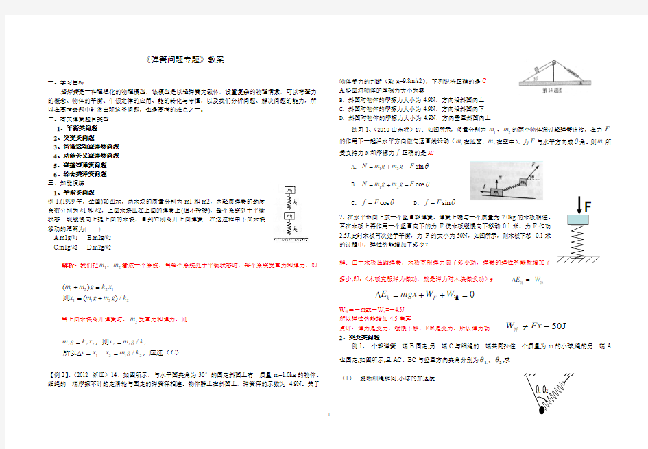 高考物理弹簧类问题专题复习