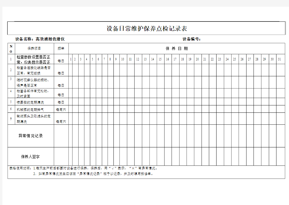 仪器设备点检表